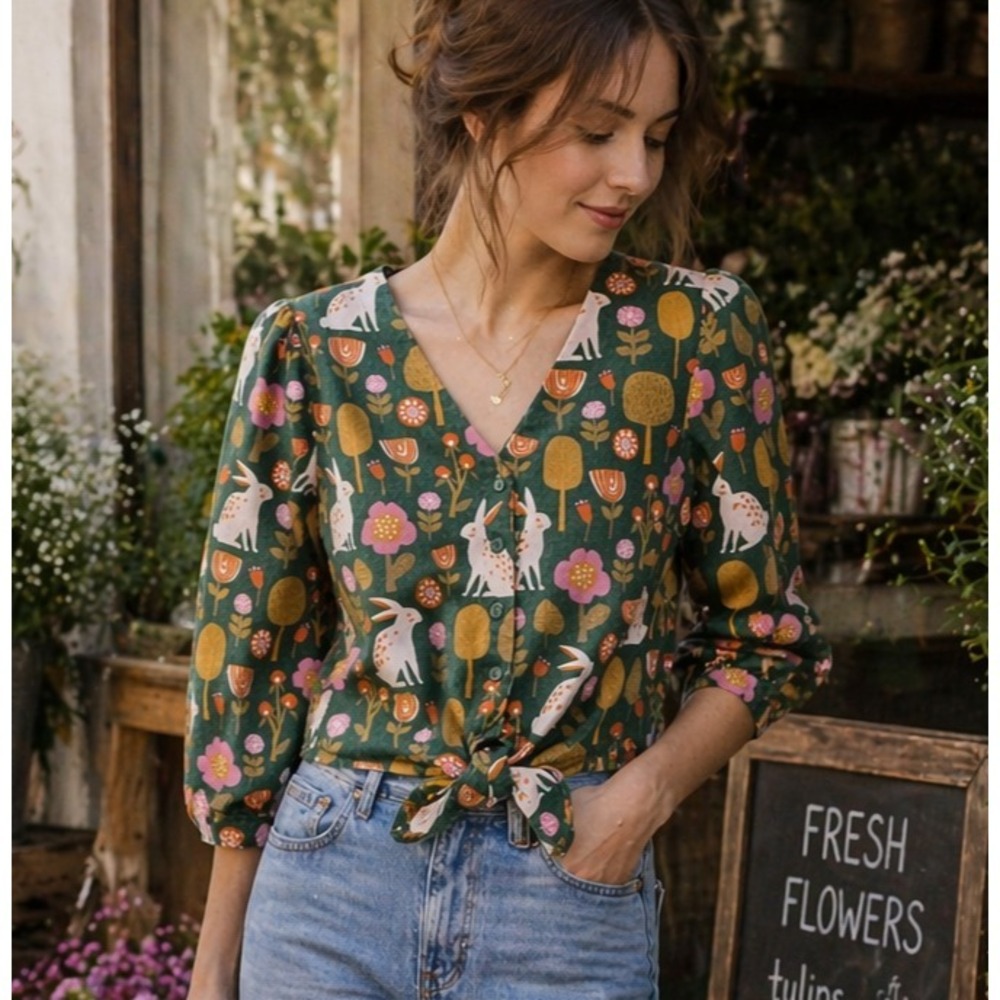 ModCloth x Princess Highway Women Woodland Rabbit Tie Crop Top S Soft Whimsical
